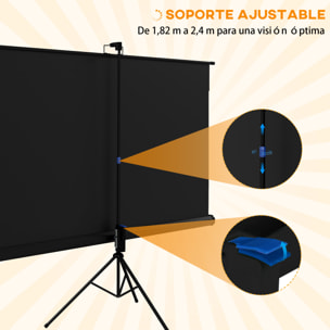 Pantalla de Proyector Manual con Soporte 84 Pulgadas Pantalla de Proyección Portátil Formato 16:9 con Altura Ajustable para Interior y Exterior Cine en Casa Patio 186x105 cm Negro