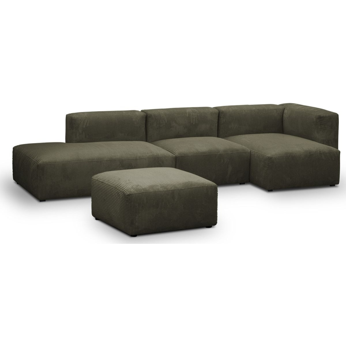 Canapé d'angle à droite modulable 5 places en velours côtelé + pouf - MODULO