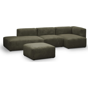 Canapé d'angle à droite modulable 5 places en velours côtelé + pouf - MODULO