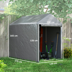 Carpa de Jardín Exterior para Herramientas Bicicletas 1,2x1,8x1,65 m, Cobertizo Exterior con 2 Habitaciones, Puerta Enrollable con Cremallera, Impermeable Anti-UV, Garaje Portátil, Gris Claro