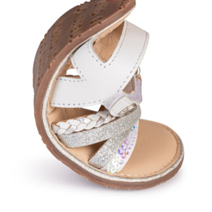 SANDALIA BAREFOOT BLANCO - TIRAS BRILLANTES Y VELCRO AJUSTABLE
