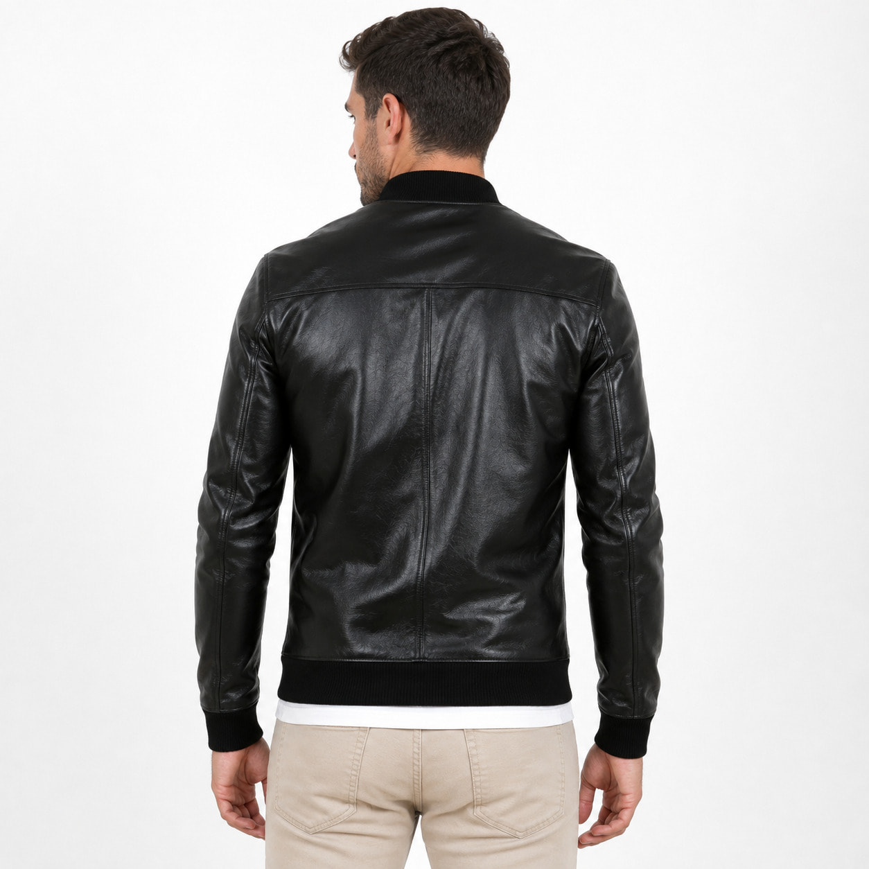 Giubbino in vera pelle di vitello Nero-Slim Fit
