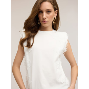 Motivi - T-shirt con inserti in pizzo - Bianco