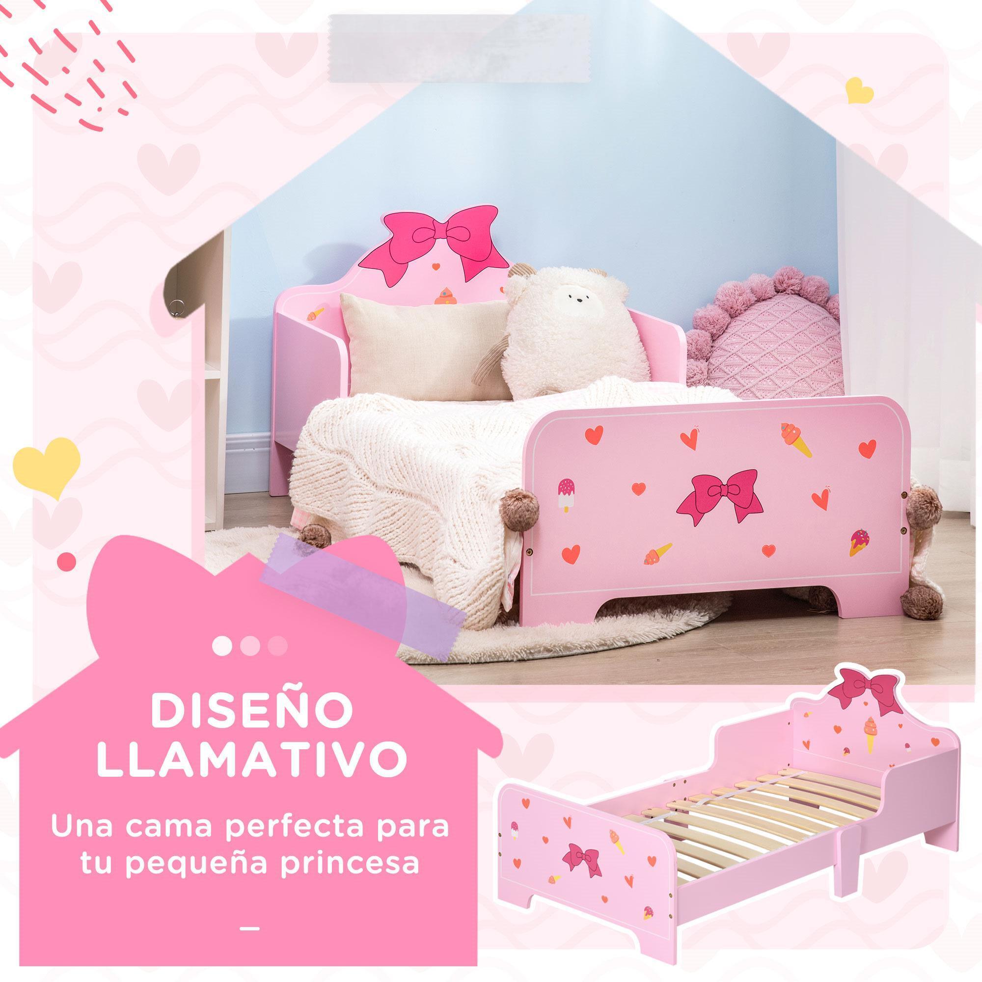 Cama Infantil de Madera 143x74x59cm para Niños 3-6 Años con Rieles de Protección