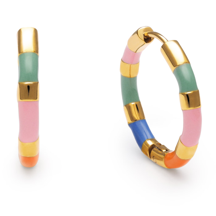 Pendientes Aro Carmen Carla Enamel Acero Baño Oro