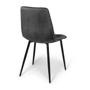 Chaises Linda en velours et pieds métal noirs - Gris anthracite