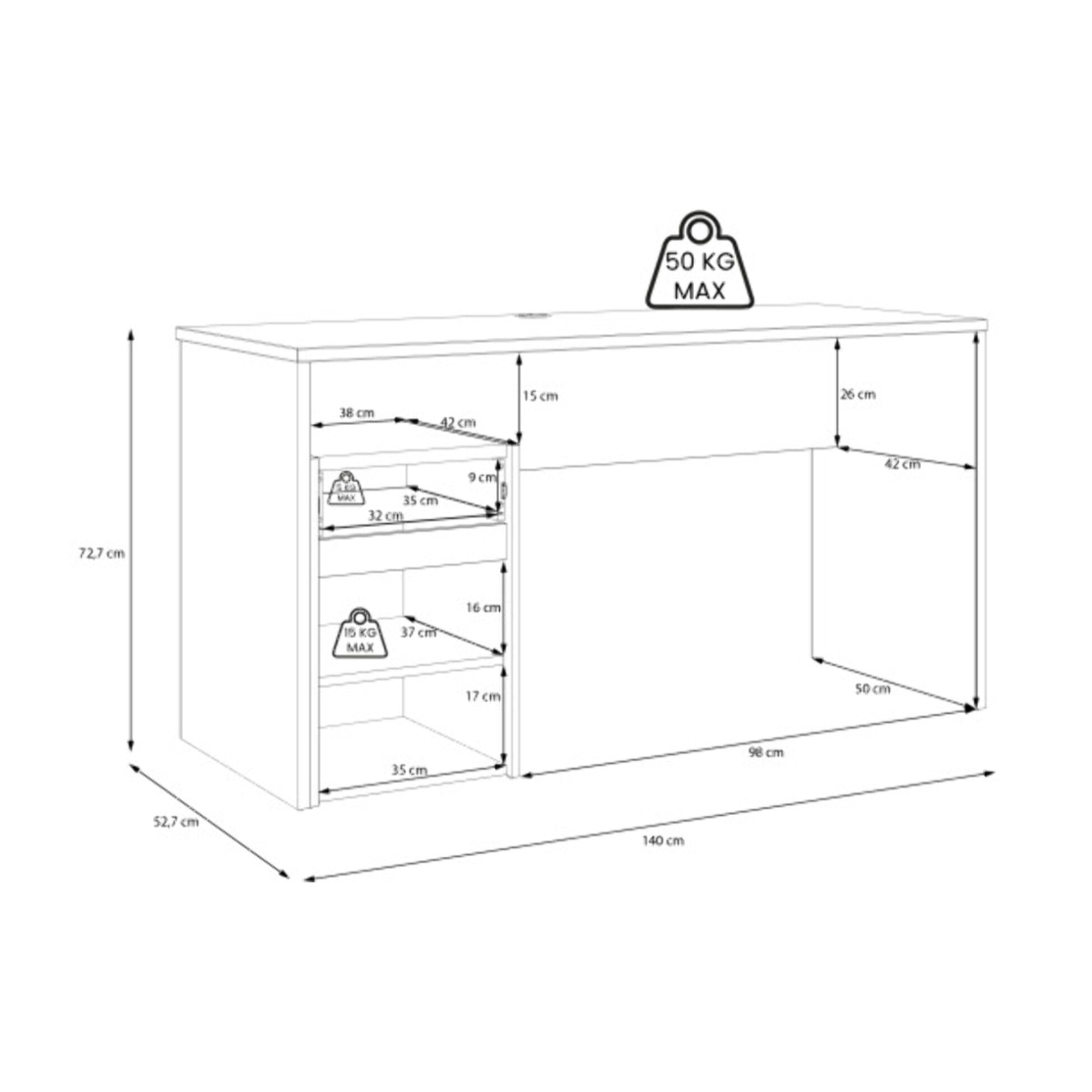Bureau avec caisson amovible effet bois et gris foncé - L140 CM - KIARA
