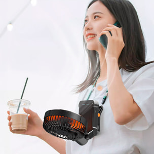 Ventilatore A20 con motore senza spazzole, LED con 11 luci, 4 velocità e 3 livelli di luce. Oscillazione di 90º e angolo regolabile di 180º con pinza di fissaggio e 5200mAh.