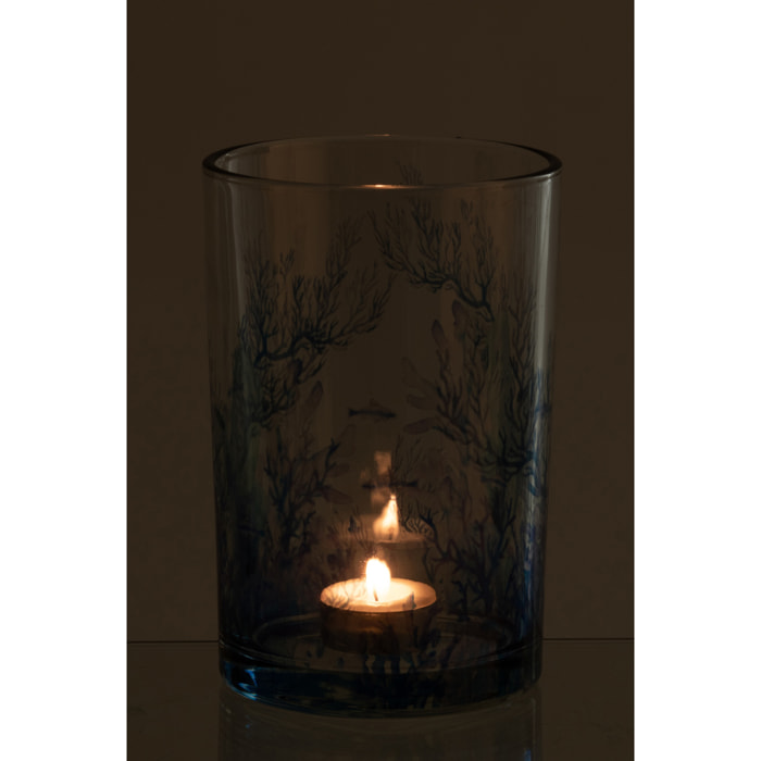 J-Line Photophore Corail - verre - bleu/transparent - large