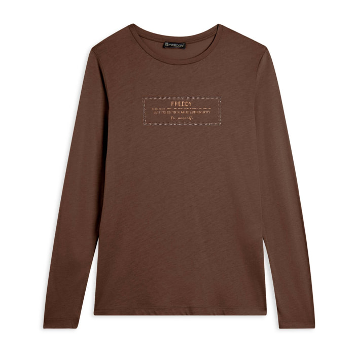 T-shirt donna lunga con spacchi e grafica brillante