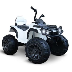 Voiture 4x4 quad buggy électrique enfant 3 à 6 ans effets lumineux musique V. max. 3 Km/h batterie rechargeable lecteur MP3 multifonction blanc