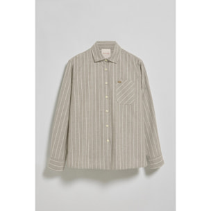 Camicia beige Scarlet a righe loose fit con chiusura a bottoni perlata