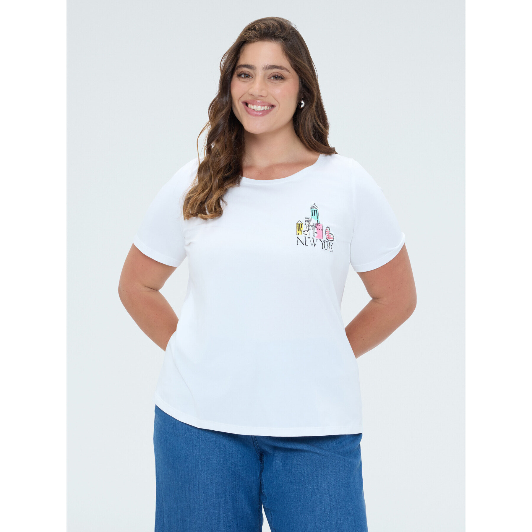 Fiorella Rubino - Camiseta de jersey con bordado New York - Blanco