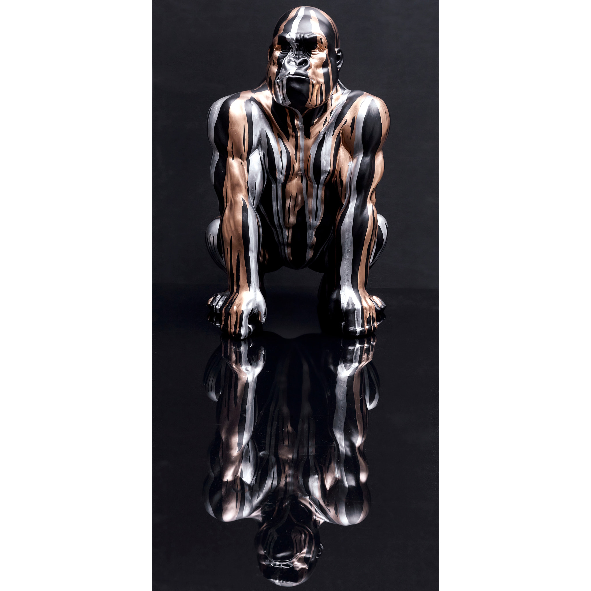 Statuette Gorille Noir Coulure Dore Argente H45cm