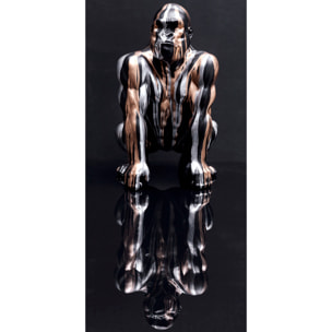 Statuette Gorille Noir Coulure Dore Argente H45cm
