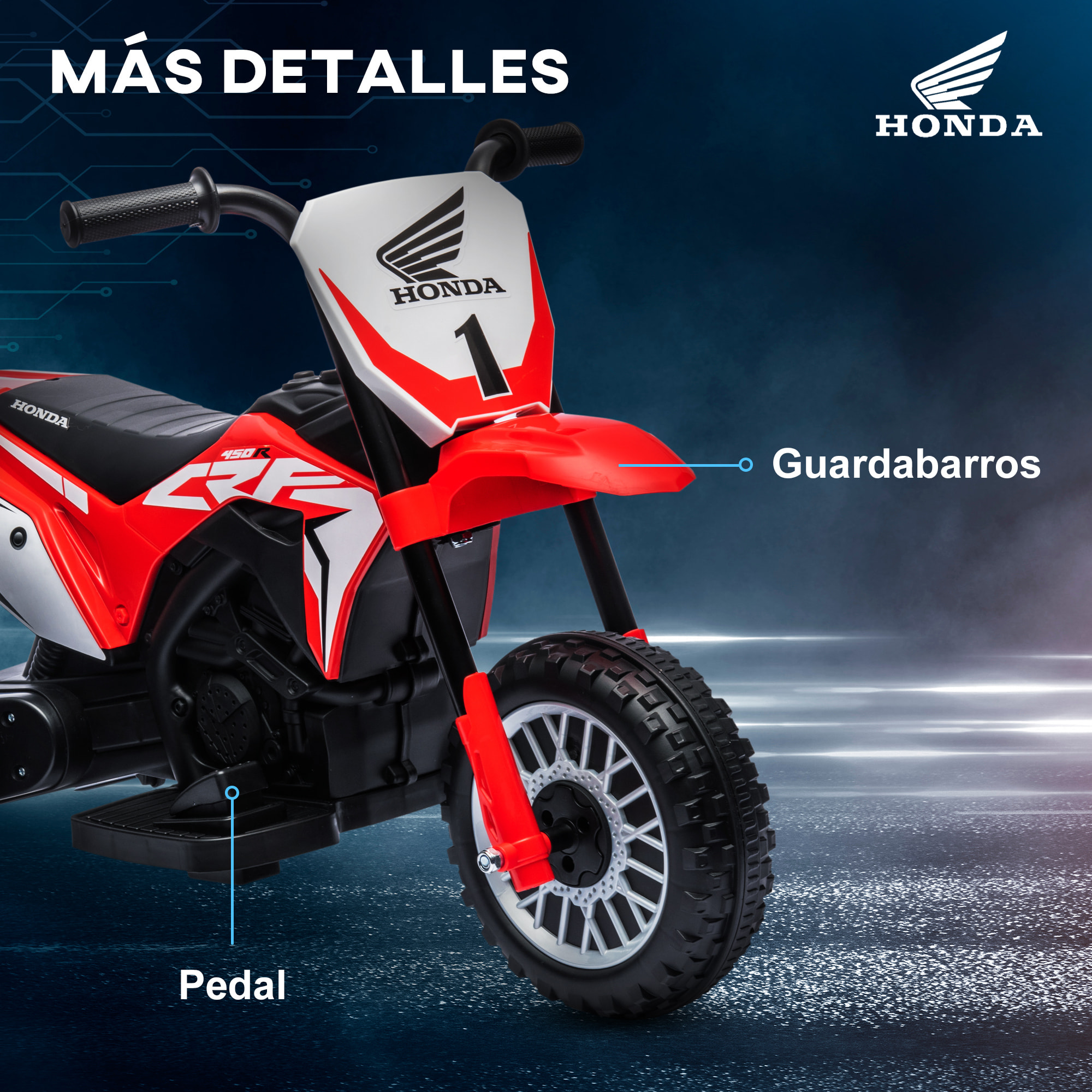 Moto Eléctrica con Licencia Honda CRF450RL para Niños de +18 Meses Motocicleta de Batería 6V con Velocidad 3 km/h Bocina y Sonido de Arranque Carga 25 kg 71x40,5x43,5 cm Rojo