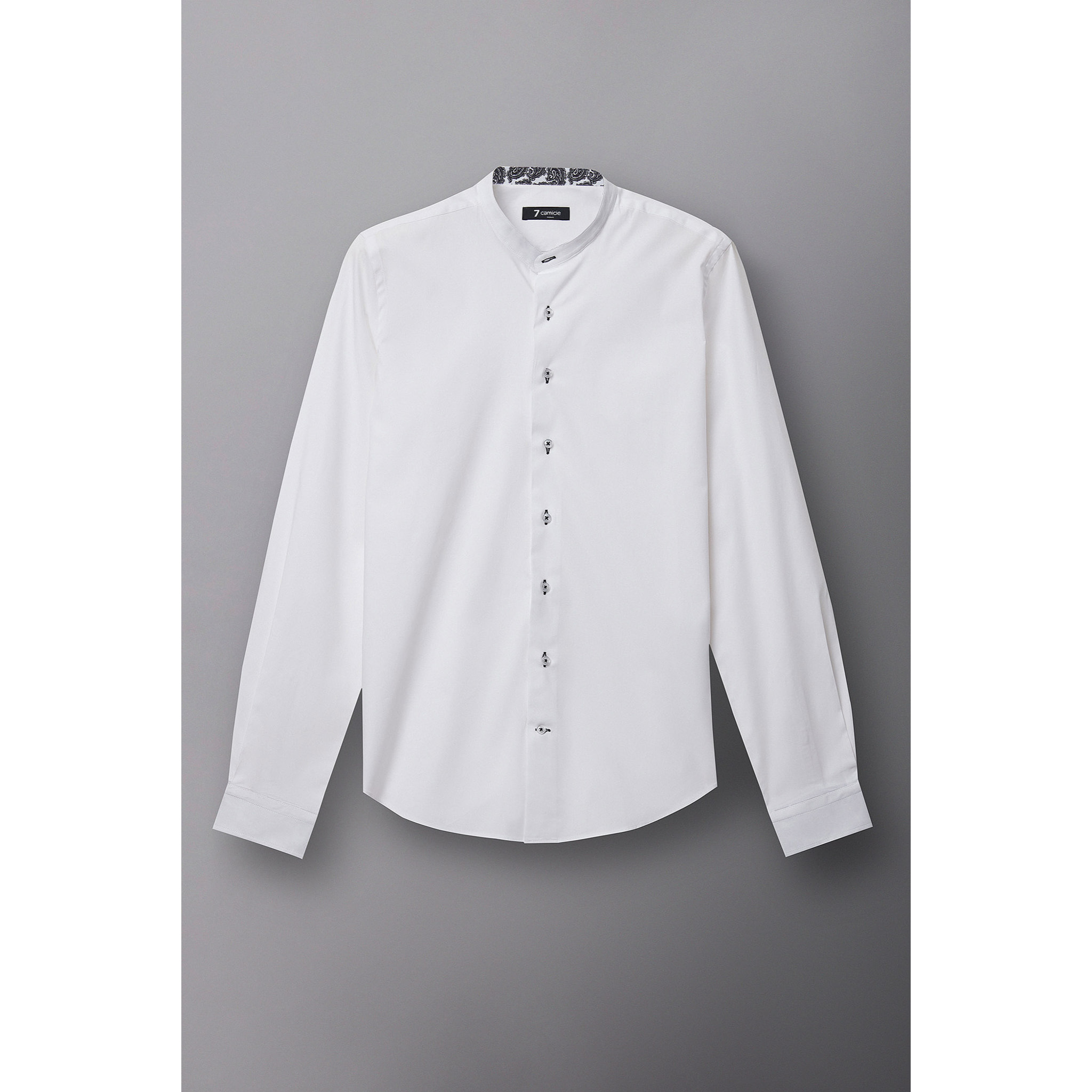 Camicia Uomo Coreano Slim Popeline Stretch Unito Bianco