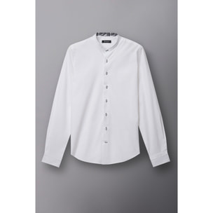 Camicia Uomo Coreano Slim Popeline Stretch Unito Bianco