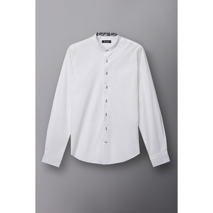 Camicia Uomo Coreano Slim Popeline Stretch Unito Bianco