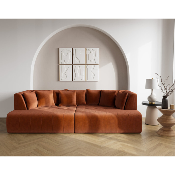 Onyx - canapé droit 4 places avec double méridienne - assise profonde - en velours côtelé - Terracotta