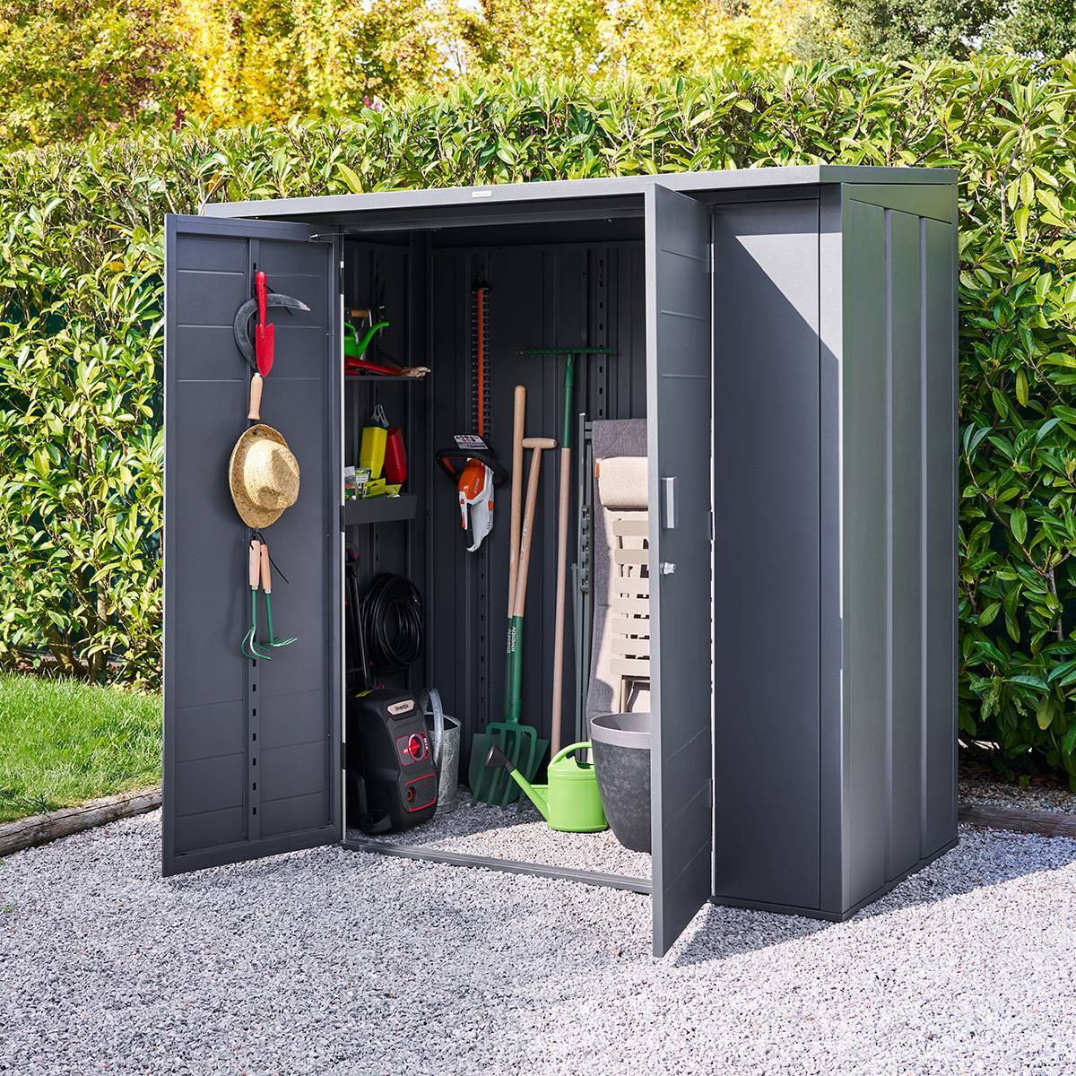 Abri de jardin Forgia gris graphite en acier galvalisé 191x117x200 cm