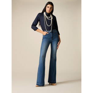 Oltre - Jeans flare con orlo sfrangiato - Blu
