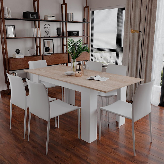 Tavolo da Pranzo Allungabile Estensibile Fino a 190 cm Tavolino Per 6 Persone Salotto Soggiorno Salone Design Moderno 190 x 78 x 90 cm Bianco Rovere