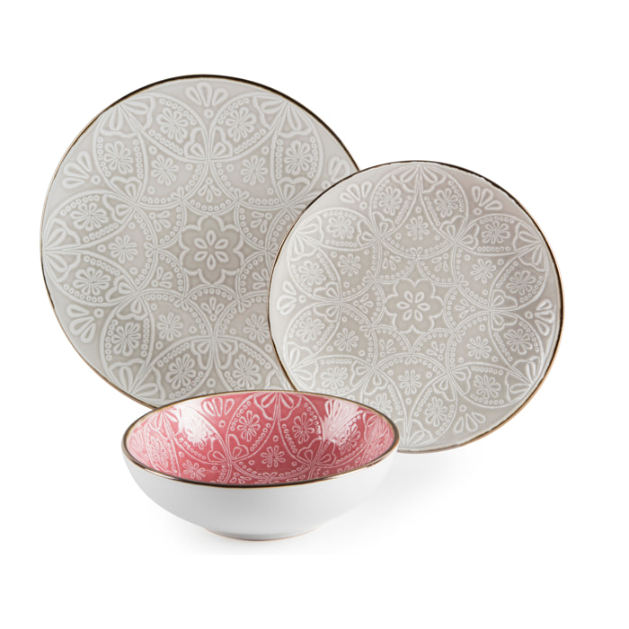 Servizio piatti 18 pezzi Excelsa – Versailles Grigio, Stoneware Multicolore