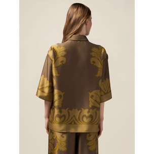 Oltre - Camicia in raso fantasia damascata - Marrone