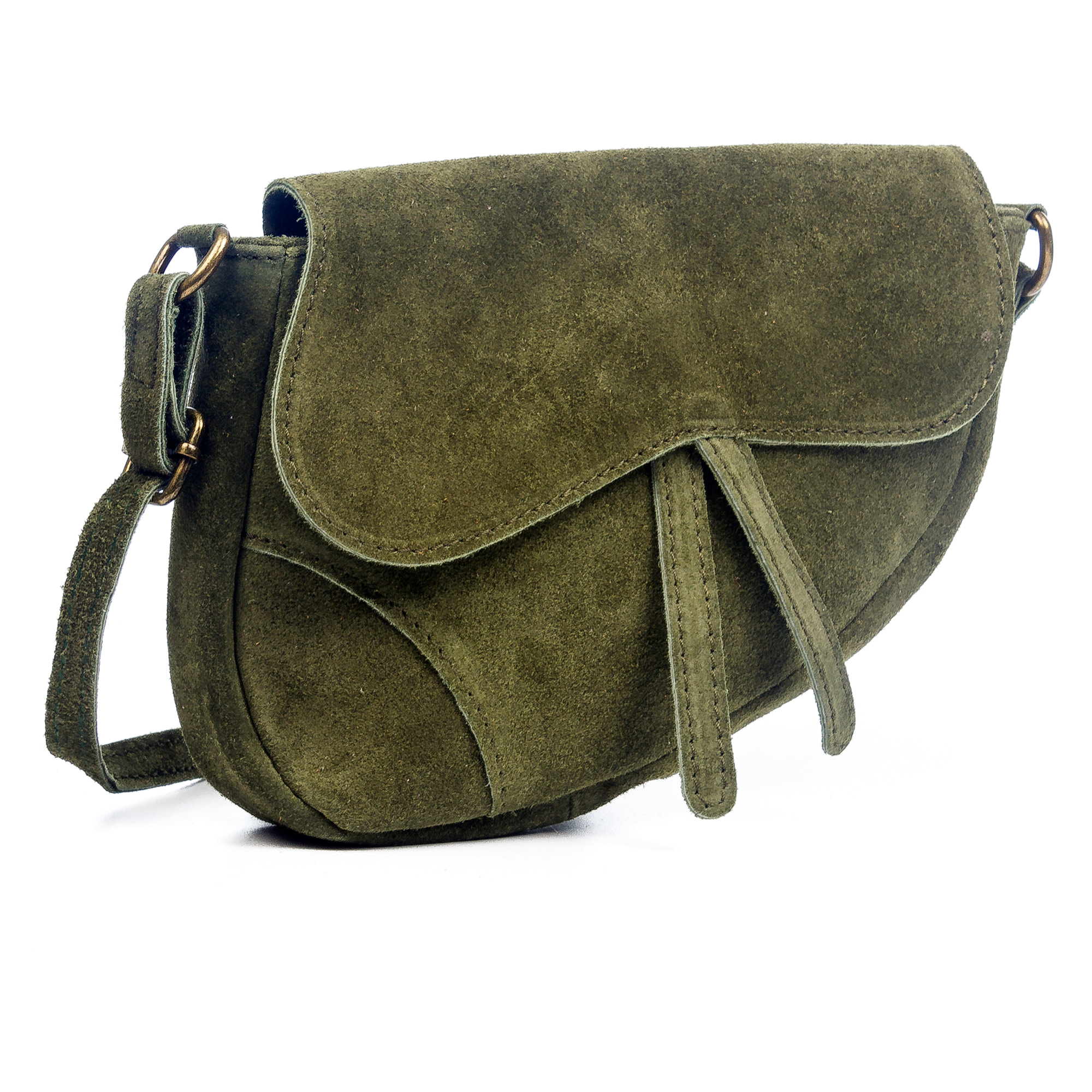 FIRENZE ARTEGIANI Borsa a Spalla da Donna Susanna Vera Pelle Scamosciata Made in Italy 22x7x17 Cm. Colore: verde scuro