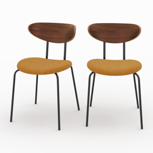 Lot de 2 chaises en velours côtelé jaune moutarde et bois de noyer - Jade