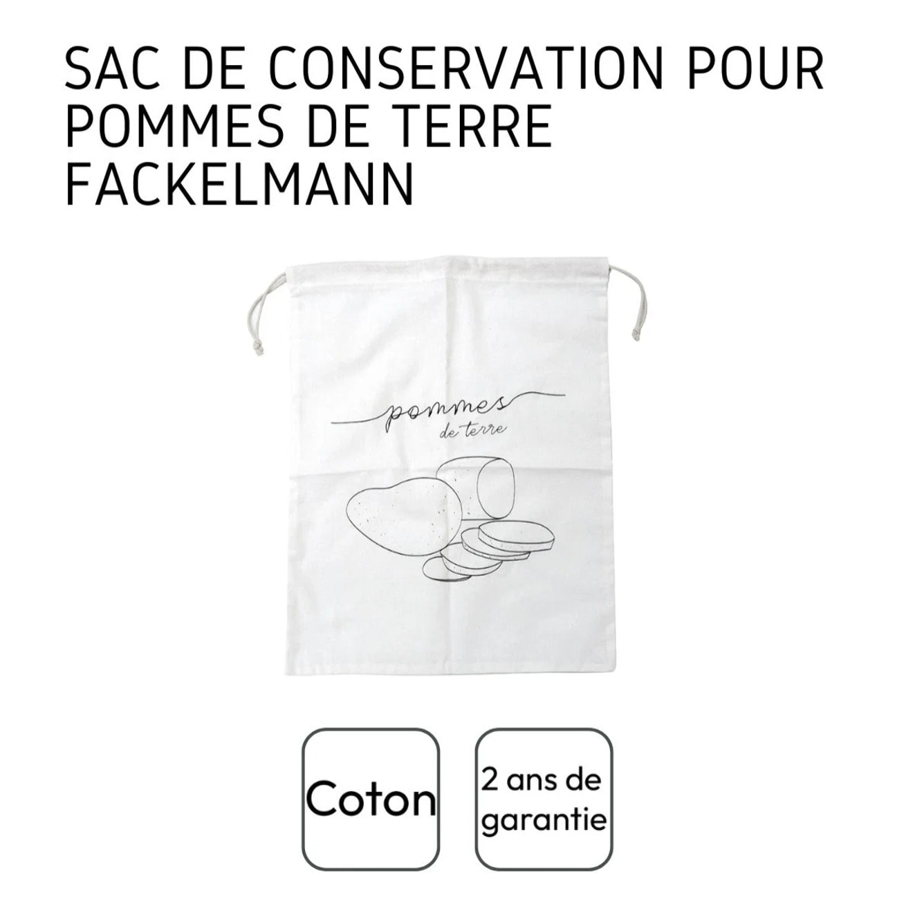 Sac de conservation pour pommes de terre en coton Fackelmann Nature