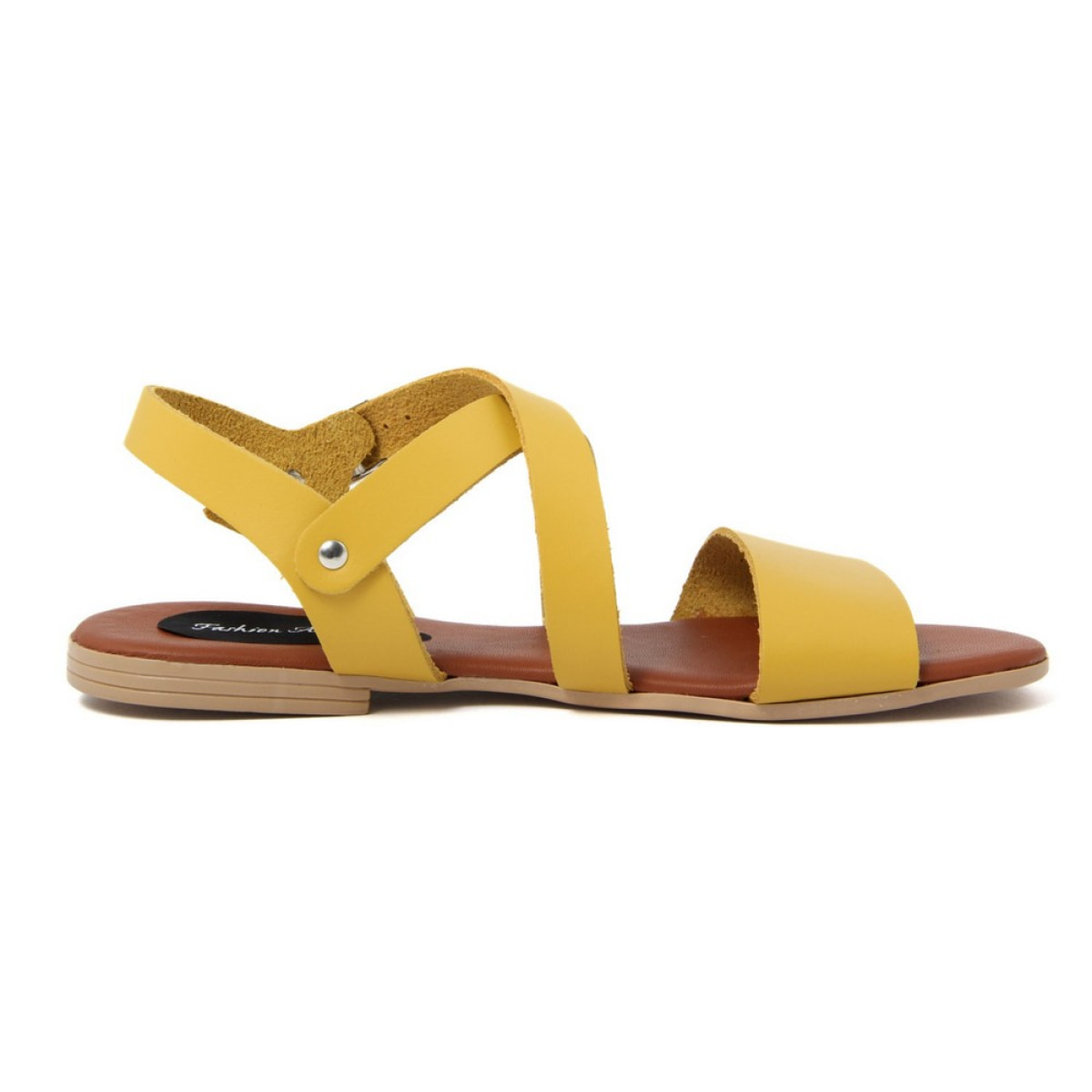 Sandali Flat Made in Italy in pelle colore Giallo, Altezza tacco 1,2 cm