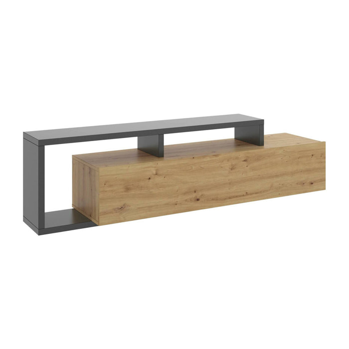 Mobile porta TV Maiella, Credenza bassa da soggiorno, Madia da salotto per televisione, 165x40h47 cm, Rovere Nodi e Antracite