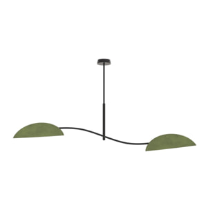 Lampada a sospensione Lotus in acciaio nero e velluto verde