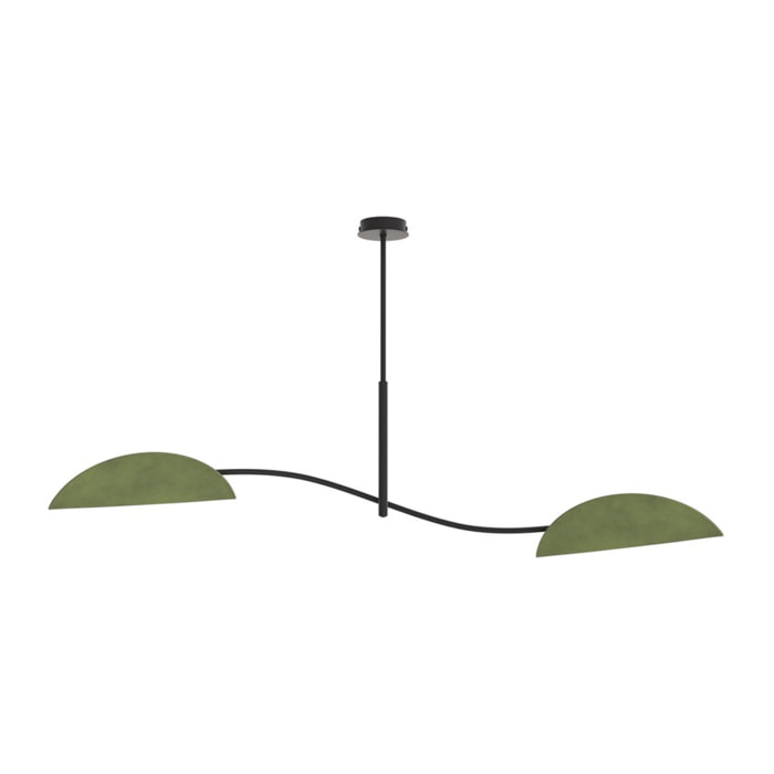 Lampada a sospensione Lotus in acciaio nero e velluto verde