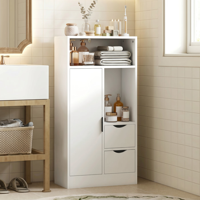 Mueble de Baño Estrecho Armario de Baño con 2 Cajones Compartimento Abierto y Estante Ajustable para Espacio Pequeño Cocina Salón 50x25x100 cm Blanco