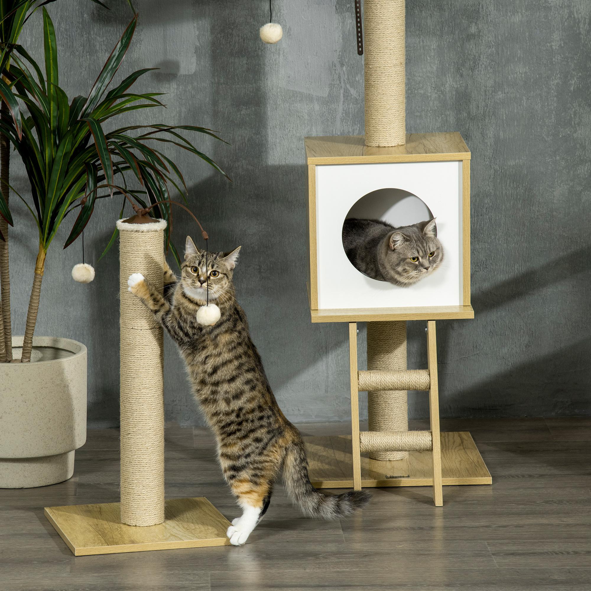 Árbol para Gatos del Suelo al Techo 225-285 cm Altura Ajustable Árbol para Gatos Grande con Plataformas Hamaca Caseta Poste de Yute Rampa y Bolas 40x40x225-285 cm Beige