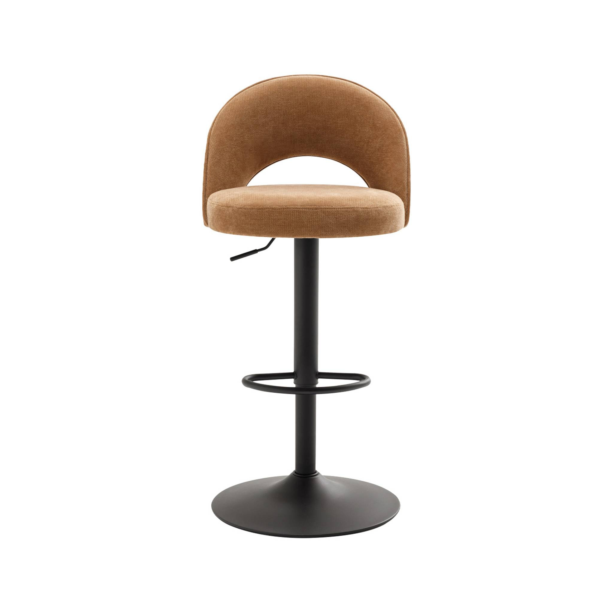Lot de deux tabourets de bar ajustables métal et tissu camel. pied noir - L 49 x P 49 x H 88.5-110cm - Abby