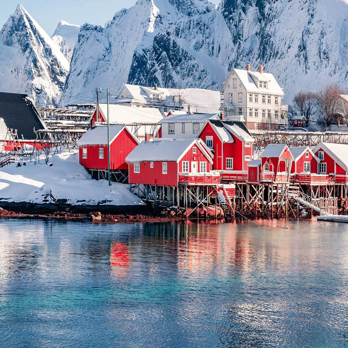 Tableau village Lofoten sous la neige Toile imprimée