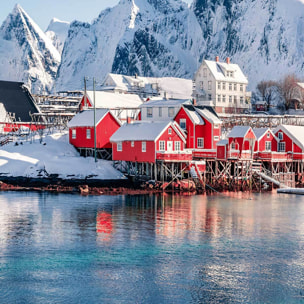 Tableau village Lofoten sous la neige Toile imprimée