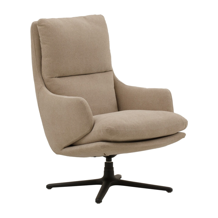 Poltrona girevole NEW ARLEY in tessuto beige e base in metallo nero