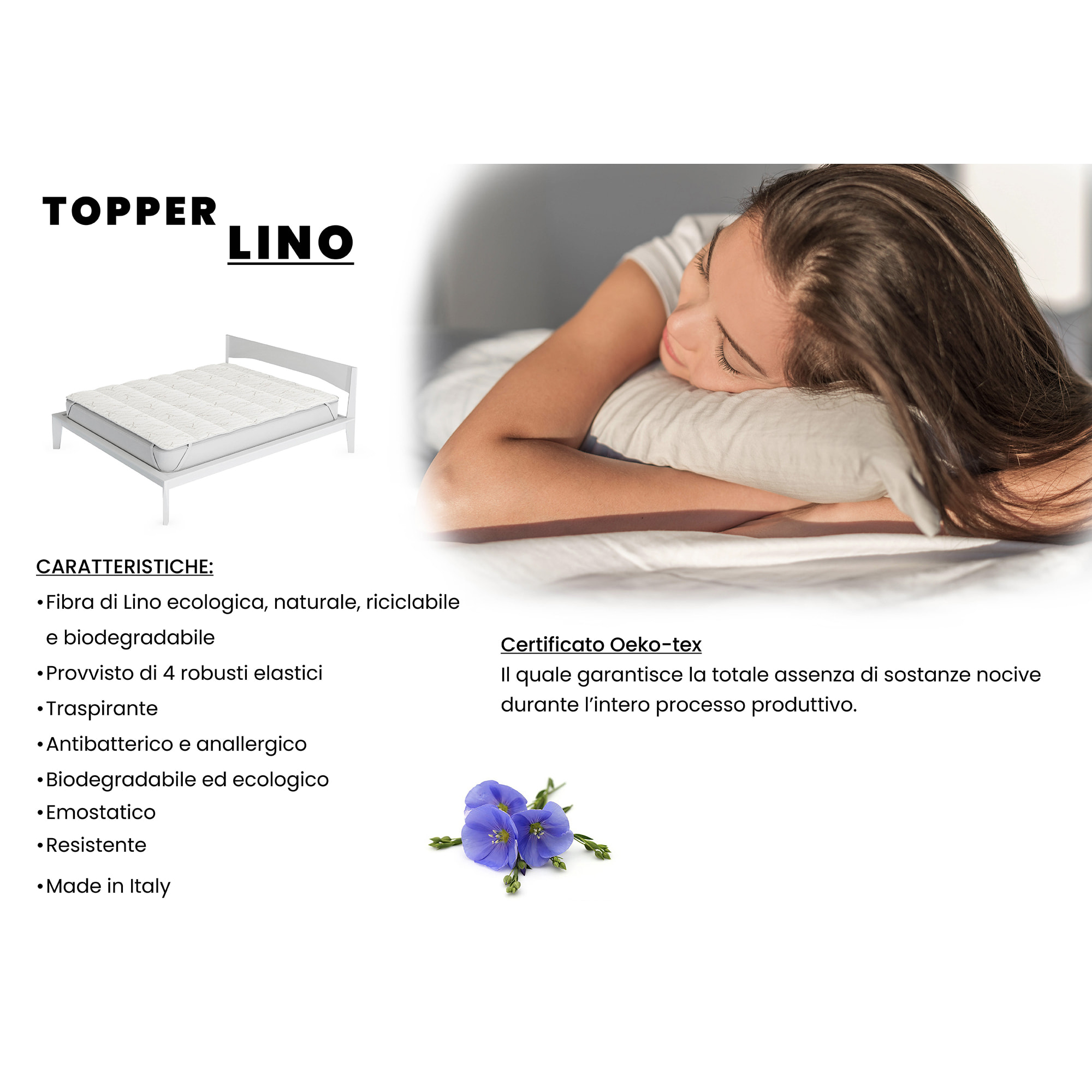 TOPPER TRAPUNTATO LINO MADE IN ITALY CON ELASTICI- MATRIMONIALE