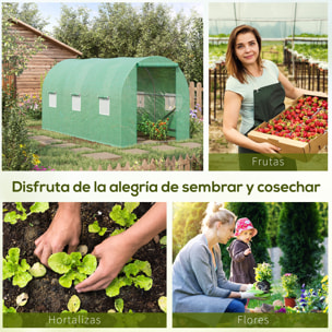 Invernadero de Túnel 400x200x200cm con 6 Ventanas para Cultivo de Plantas Verde