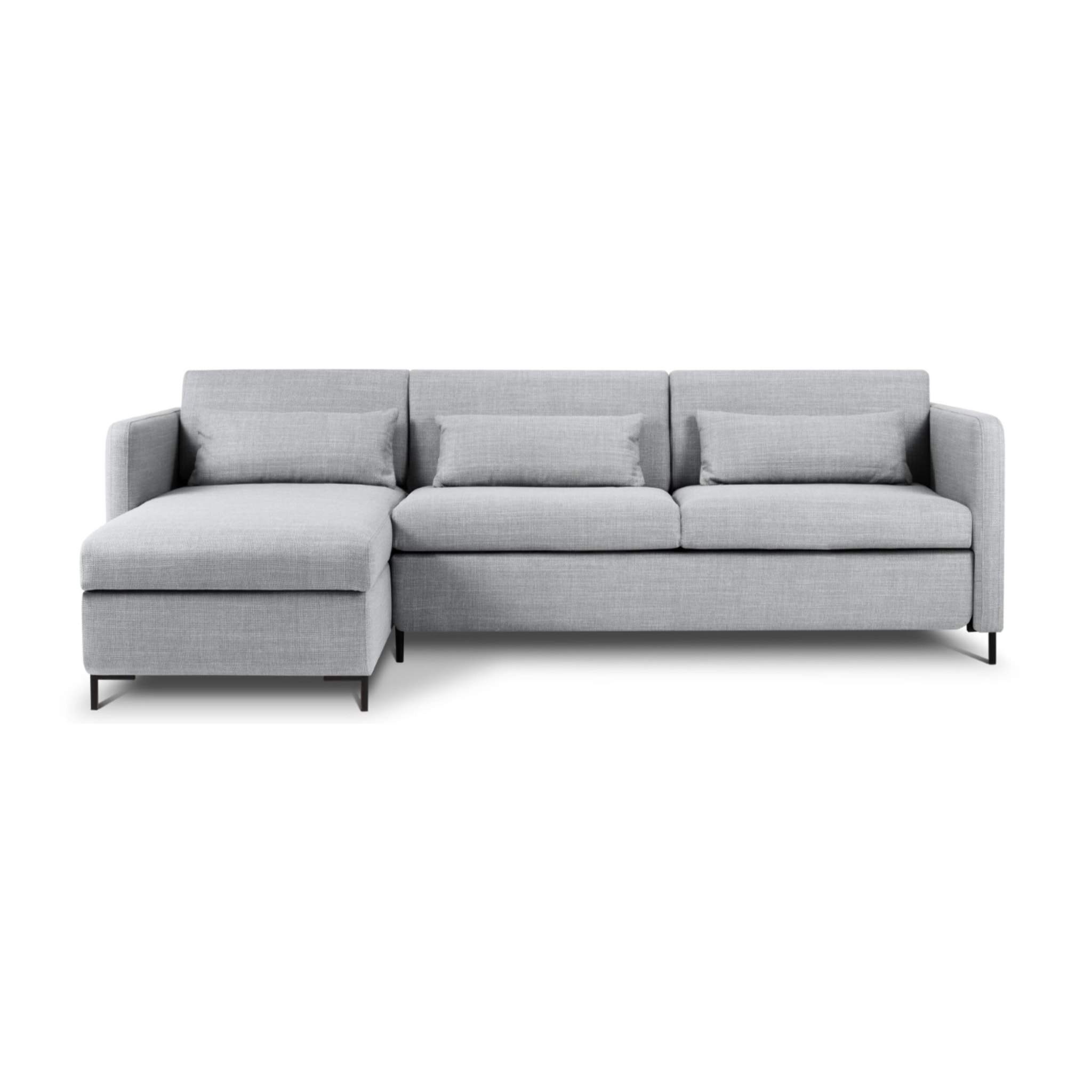 Canapé d'angle gauche convertible avec coffre de rangement "Yanis" 4 places en tissu structurel gris clair