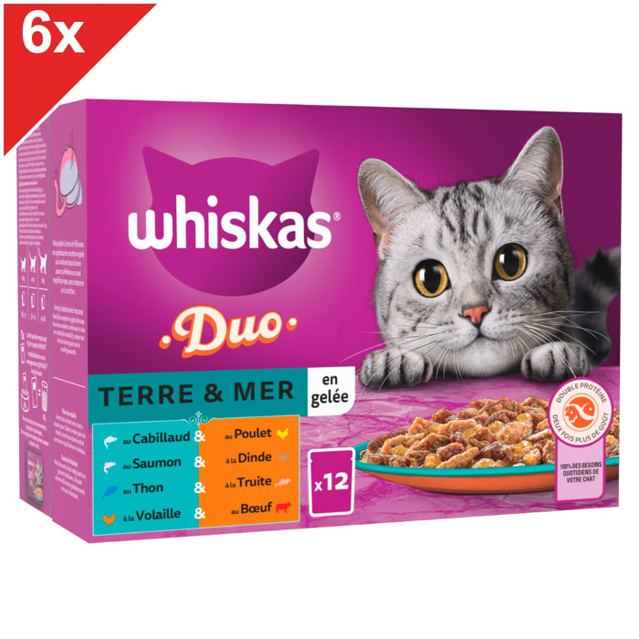 WHISKAS Duo 72 Sachets fraîcheur en gelée 4 variétés pour chat 85g (6x12)