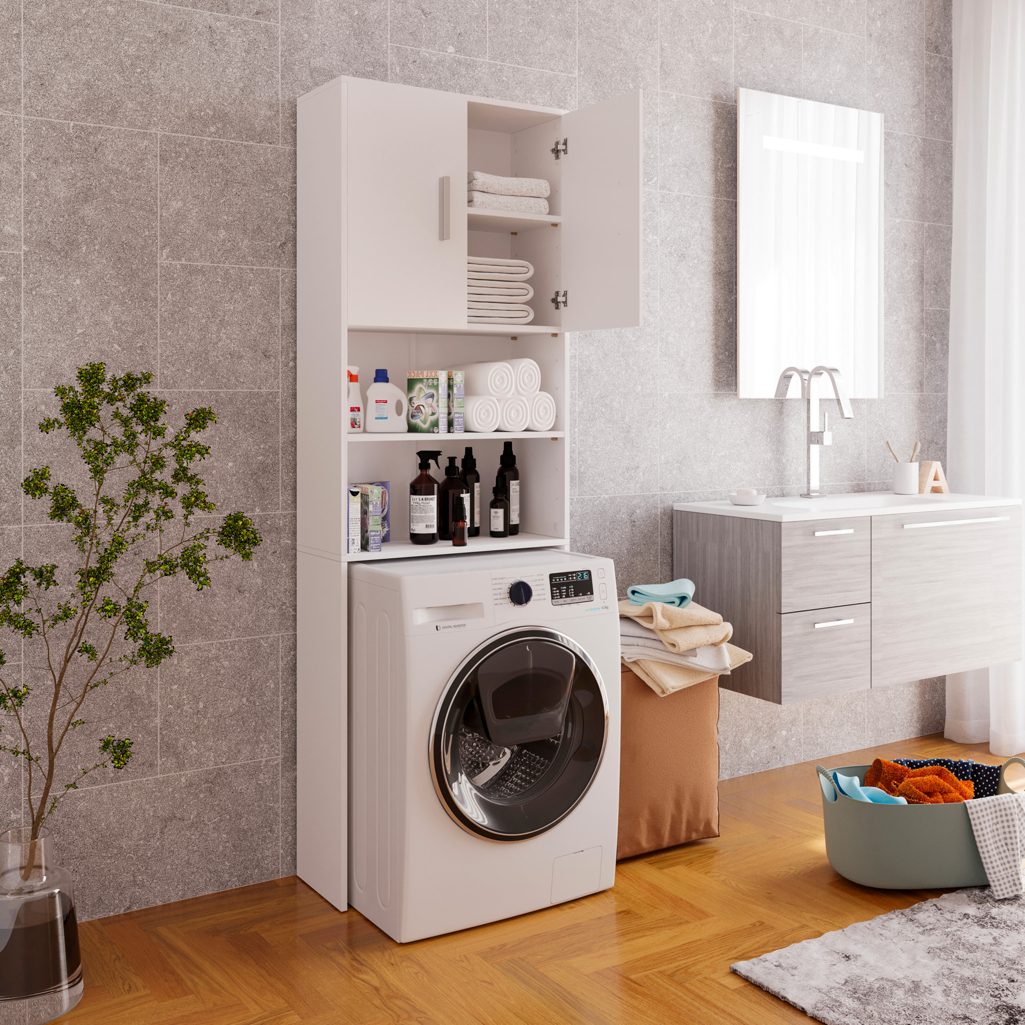 Mobile Sopra Lavatrice Asciugatrice Armadio Mobiletto Bagno Mobili Salvaspazio Armadietto A Colonna Per Lavanderia Coprilavatrice 190x26x64 Cm Bianco
