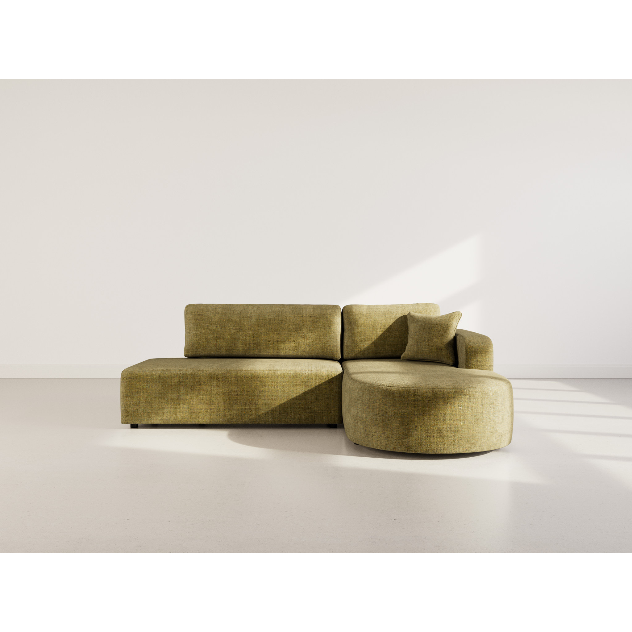 Miro - Canapé d'angle droit 4 places convertible avec coffre en velours texturé - Vert Olive
