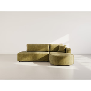 Miro - Canapé d'angle droit 4 places convertible avec coffre en velours texturé - Vert Olive