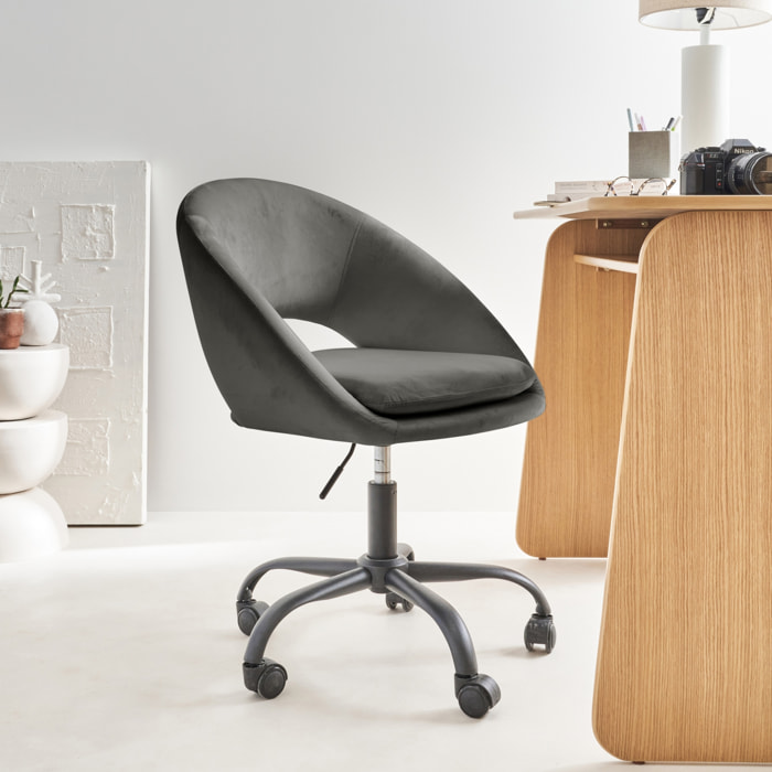 Chaise de bureau à roulettes métal et velours PAM